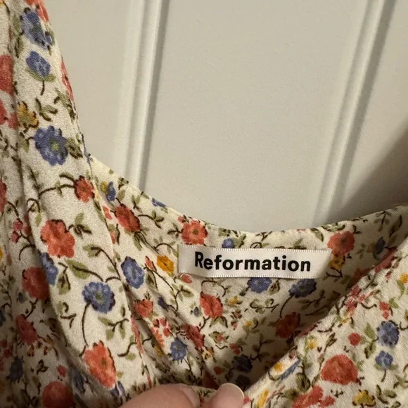 Reformation Cream Floral Mini Dress with Red, Blue & Yellow Flowers - Picture 2 of 4